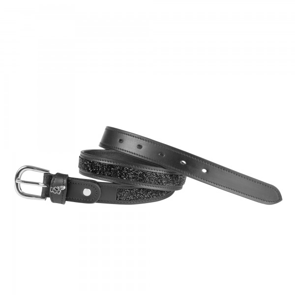 Leather belt black MOSAIK, silver col. buckle