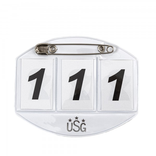 Horse starting number with safety pin