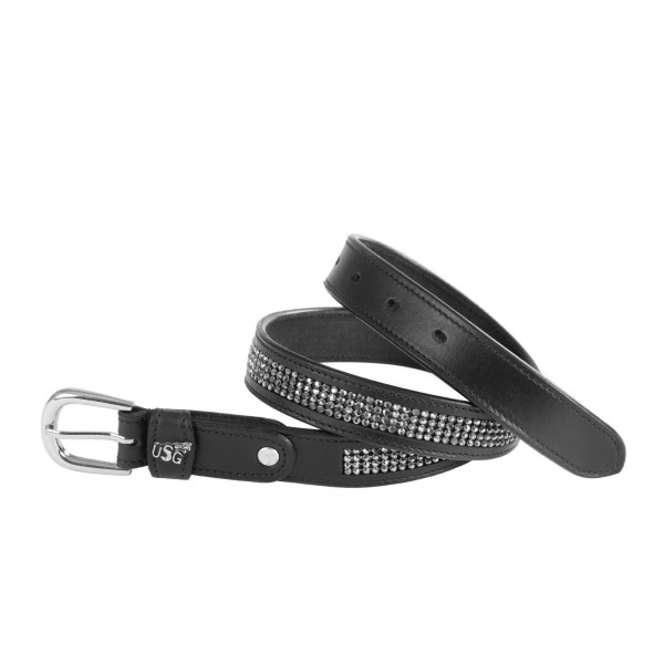 Leather belt black PRINCESS, silver col. buckle